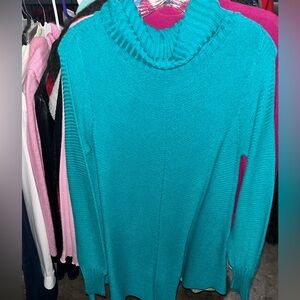 Neiman Marcus Turquoise Cowl Neck Sweater